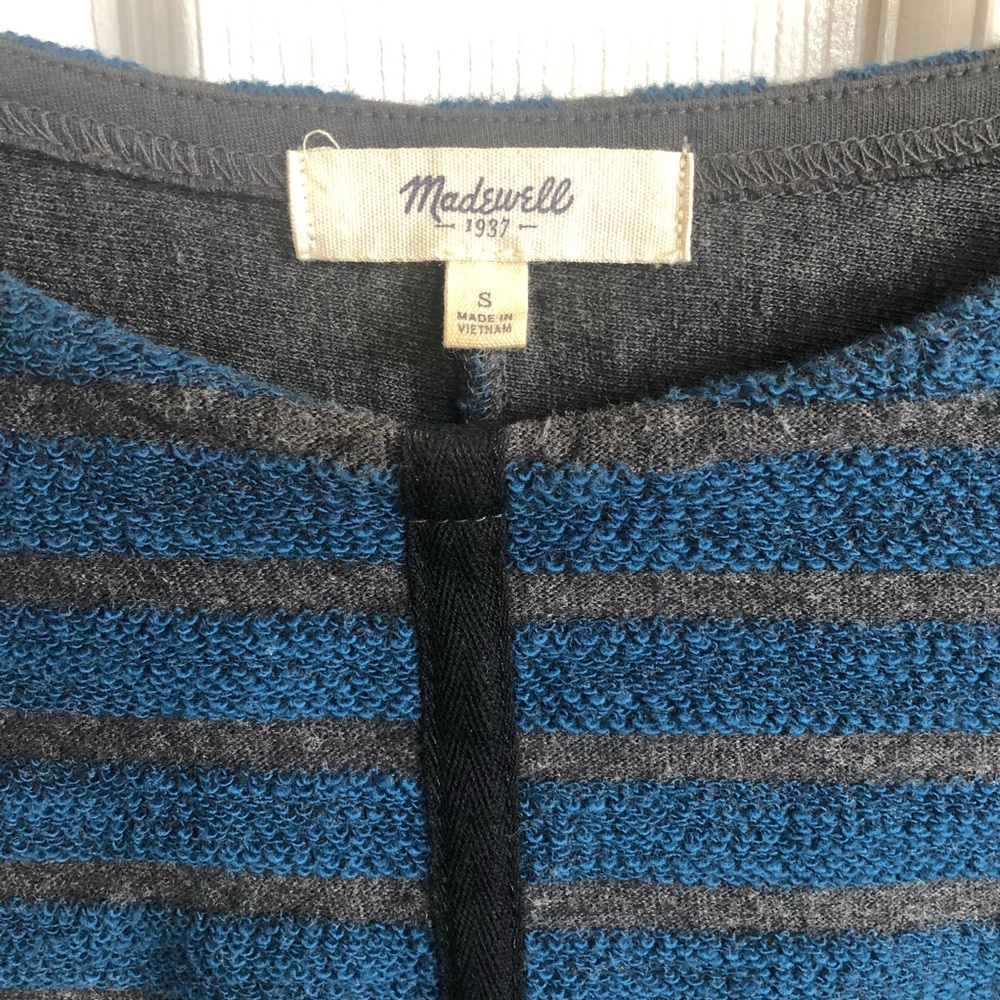 Madewell Sweater Stripe Back Zip 3/4 Sleeve Blue Gray Small